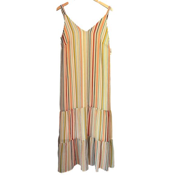 Boho Retro Vertical Striped Maxi Dress Size Medium New With Tags Layered Flowy - Picture 1 of 6
